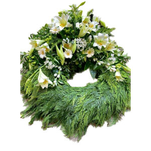 Blumen Nicolaye - Trauerkranz mit weisser Garnitur